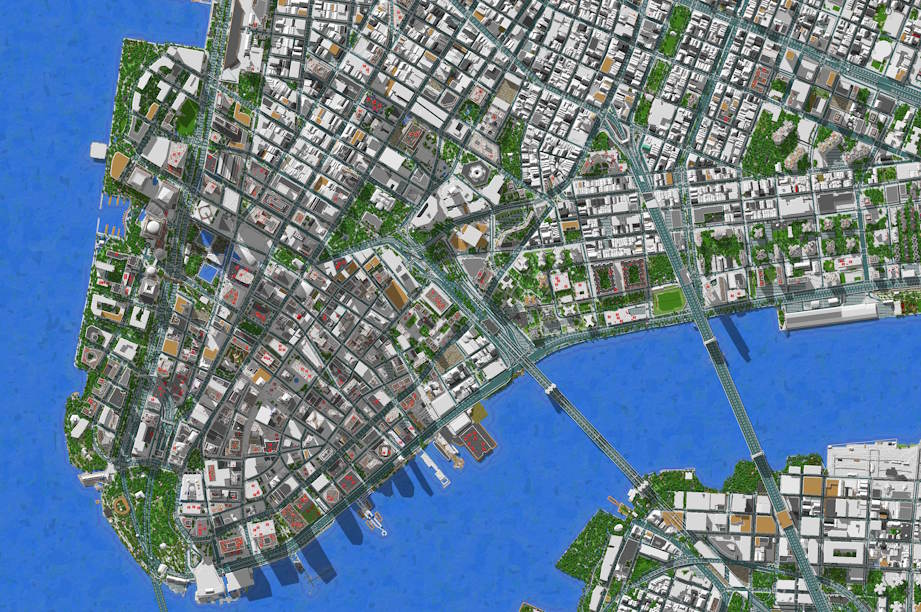 Top-down view of the Minecraft world generated from the same area
